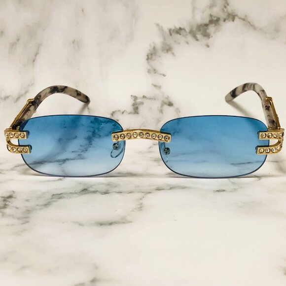 Men Women Sunglasses Blue Lens Fashion Diamond Retro‎ Classic Hip Hop Lentes New - Picture 3 of 5